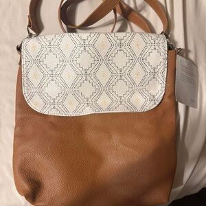 Thirty-One Tan and White Crossbody Bag